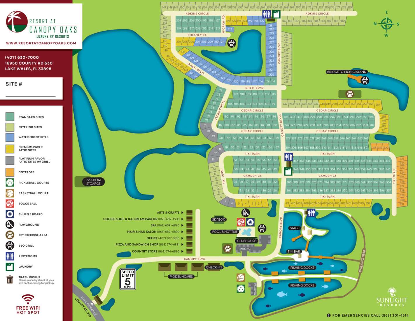 Park Map & Guest Guide For Resort at Canopy Oaks RV Resort